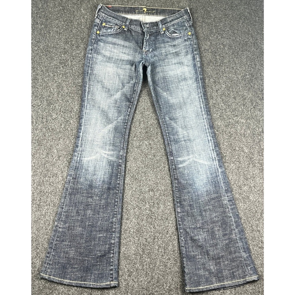 Vtg Y2K 7 For All Mankind Flare Jeans Womens 26 Dark Wash Low Rise Made USA Fade